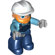 Duplo Figure with Hard Hat and Beard, Dark Blue Overalls