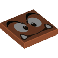 Tile 2 x 2 with Groove with Goomba Face with High Furrowed Brow Print