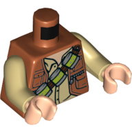 Image of part Torso Vest Jacket, Open over Tan Shirt, Shoulder Strap with Canisters Print, Tan Arms, Light Nougat Hands