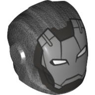 Helmet with Armor Plates and Ear Protectors with Silver Face, Metallic Gray Outline, and White Rectangular Eyes Print (Blazer)