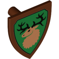 Minifig Shield Triangular with Forestmen Deer Head, Black Border Print