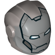 Helmet with Armor Plates and Ear Protectors with Silver Face, Rivets, and White and Metallic Blue Rectangular Eyes Print (Iron Man)