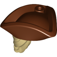 Image of part Hair and Hat, Pirate Hat Tricorne Reddish Brown with Ponytail