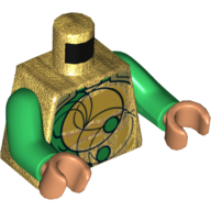 Torso Armor, Green Detailing, Gold Circles and Swirls Print, Green Arms, Nougat Hands