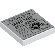 Tile 2 x 2 with Groove with Newspaper with 'The Daily Brick' and 'DONUT THIEF STILL HUNGRY' Print