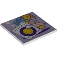 Tile 6 x 6 with Bottom Tubes with Washing Machine and Female Minifigure Print