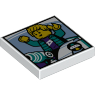 Tile 2 x 2 with Pixelated Minifigure with Dark Turquoise Jacket (Ride Photo) Print