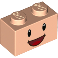 Brick 1 x 2 with Face, Black Eyes and Open Mouth Smile Print
