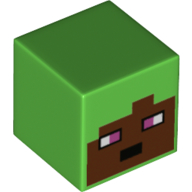 Minifig Head Special, Cube with Minecraft Reddish Brown Face, Magenta Eyes Print