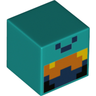 Minifig Head Special, Cube with Pixelated Orange, Yellow and Dark Blue Squares, Nether Adventurer Face Print