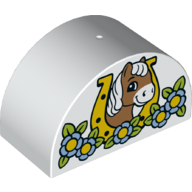 Duplo Brick 2 x 4 x 2 Curved Top with Horse Head Looking Left in Flowers Print
