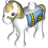Duplo Animal Horse/Foal with Bright Light Blue Saddle, Tan Mane & Tail Print