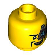 Image of part Minifig Head The Mechanic, Monocle with 3 Azure Dots, Big Grin Print