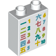 Duplo Brick 1 x 2 x 2 with Bottom Tube and Chinese Characters and 1 to 10 Number Chart Print