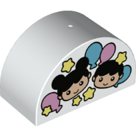 Duplo Brick 2 x 4 x 2 Curved Top with Boy and Girl Heads, Balloons, and Stars Print