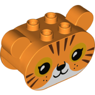 Duplo Brick 2 x 4 x 2 Rounded Ends with Ears and Tiger Face Print