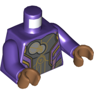 Image of part Torso Armor, Dark Bluish Gray Panels, Gold Trim, Light Bluish Gray Circles Print, Dark Purple Arms, Nougat Hands