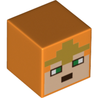 Minifig Head Special, Cube with Minecraft Alex Face with Gold Tiara Print