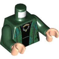 Image of part Torso Robe with Green and Dark Turquoise Circles, Black Undershirt, and Hoop Necklace Print, Dark Green Arms, Light Nougat Hands