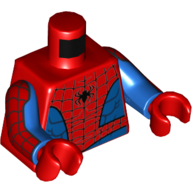 Torso Muscles, Blue Sides and Waist, Webbing, Black Spider Print (Spider-Man), Blue Arms with Webbing Print, Red Hands
