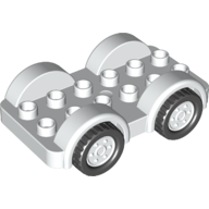 Duplo Car Base 2 x 6 - 4 White Wheels with Black Tires on 4 Fixed Axles