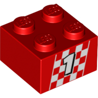 Brick 2 x 2 with '1' on Checkered Flag Print