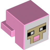 Minifig Head Special, Cube with Rear Ledge, Pixelated White and Tan Face with Pink Mouth Print