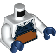 Image of part Torso Armor, Dark Blue with Orange Panel over Robes Print, White Arms, Dark Blue Hands