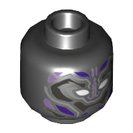 Minifig Head Black Panther, Armor, White Eyes, Dark Purple and Lavender Details Print