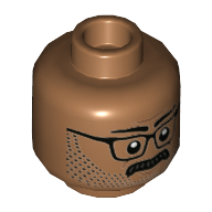 Minifig Head James Gordon, Glasses, Beard Stubble, Moustache, Neutral / Angry with Clenched Teeth Print