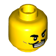 Minifig Head Wallop, Large Eyebrows, Moustache, Open Mouth Grin, Perfect Teeth / Bruise, Bandage, and Broken Teeth Print