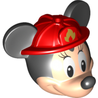 Minifig Head Special with Black Mouse Ears and Nose, Red Fire Fighter Helmet, Eyelashes print (Minnie Mouse)