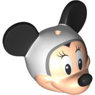 Minifig Head Special with Black Mouse Ears and Nose, Light Bluish Grey Helmet, Eyelashes print (Minnie Mouse)