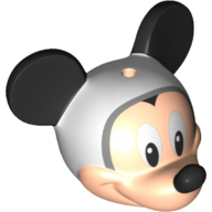 Minifig Head Special with Black Mouse Ears and Nose, Light Bluish Grey Helmet print (Mickey Mouse)