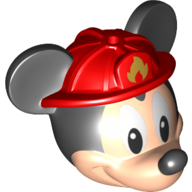 Minifig Head Special with Black Mouse Ears and Nose, Red Fire Fighter Helmet print (Mickey Mouse)