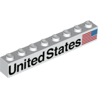 LEGO part 3008pr0044 Brick 1 x 8 with American Flag, 'UNITED STATES' print in White