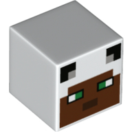 Minifig Head Special, Cube with Pixelated Reddish Brown Face, Green Eyes Print