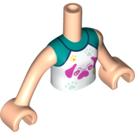 Minidoll Torso White Top with Magenta Pug, Dark Turquoise Shirt print, Light Nougat Arms and Hands