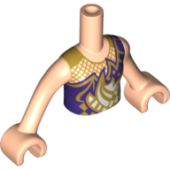 Minidoll Torso Girl with Dark Purple Top, Gold Decorations Print, Light Nougat Arms and Hands