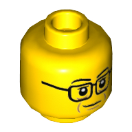 Minifig Head Fendrich, Square Glasses, Smile with Cheek Lines Print