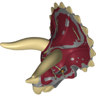 Animal Body Part, Dinosaur, Triceratops Head with Dark Red and Dark Bluish Grey Brindle, Tan Horns