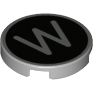 Tile Round 2 x 2 with Bottom Stud Holder with 'W' on Black Background Print