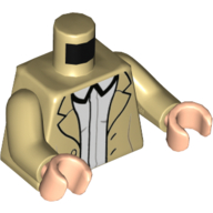 Image of part Torso Jacket with Buttons, Open over White Shirt Print, Tan Arms, Light Nougat Arms