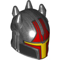 Helmet Mandalorian, Horned with Holes, Red and Yellow Visor, Red Markings print