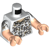 Torso, Dual Molded Arms, Olive Green and Dark Bluish Gray Design Print, White Sleeves Pattern, Light Nougat Arms and Hands