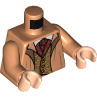 Image of part Torso Robe, Open over Vest with Gold Filigree, Dark Red Ascot Print, Nougat Arms, Light Nougat Hands