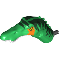 Animal Body Part, Dinosaur, Baryonyx Head with Yellow Eyes, Dark Green Markings, Orange Stripe, White Teeth
