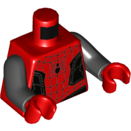Torso Black Spider-Man Logo, Black Panels and Webbing Print, Black Arms, Red Hands