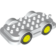 Duplo Car Base 4 x 8 with Four Black Wheels and Vibrant Yellow Hubs