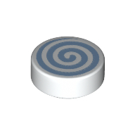 Tile Round 1 x 1 with Bright Light Blue Spiral print